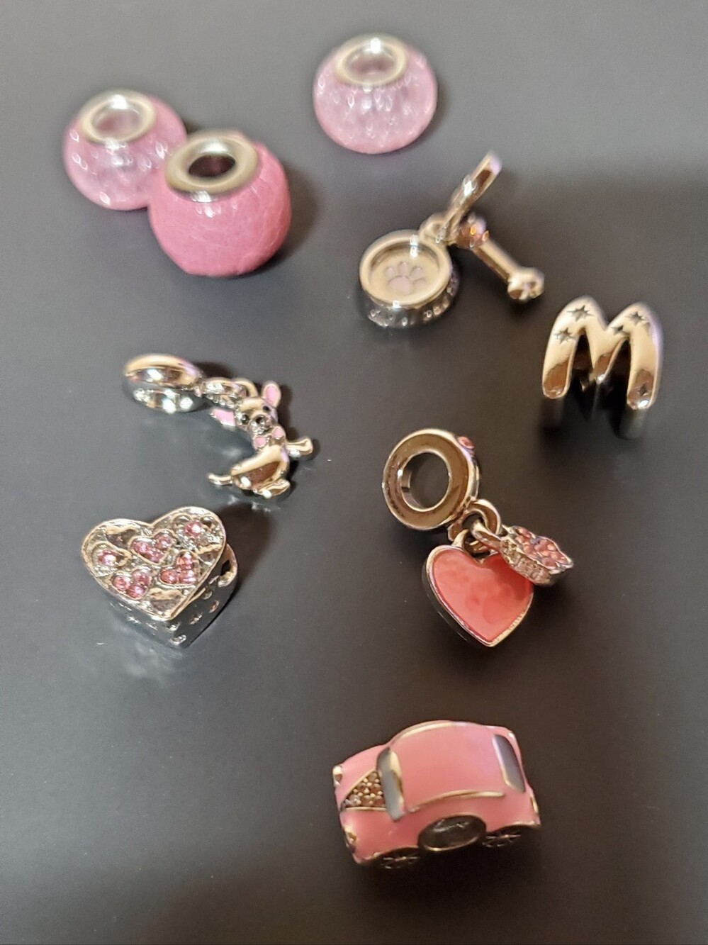 Lot of 9 Brand New Pink & Silver Tone European Charm Bead Dangles & Spacers - Picture 3 of 5